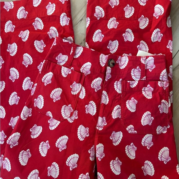 Anthropologie Maeve Red Pants with White Shell Pattern - Picture 3 of 6
